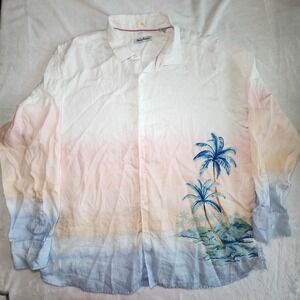 Tommy Bahama‎ Linen Vista beach palms shirt long sleeve men XXL ombre tropical